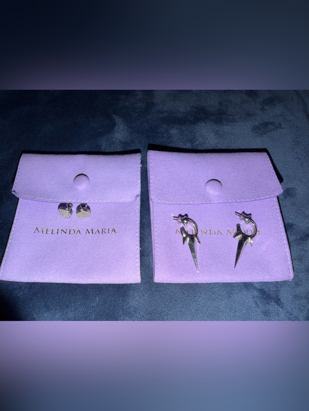 Set of 2 Melinda Maria Silver Triple Spike and Round Stud  Pave Earrings